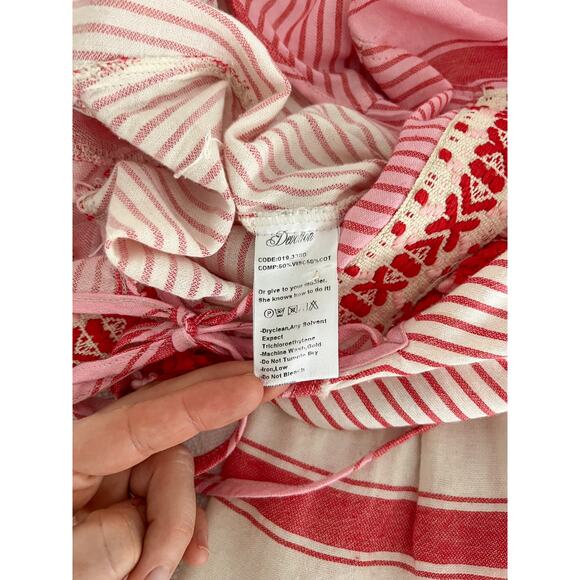 Devotion Twins | Greek Embroidered Tunic Boho Dress | Red Pink | Sz XS - Picture 9 of 16